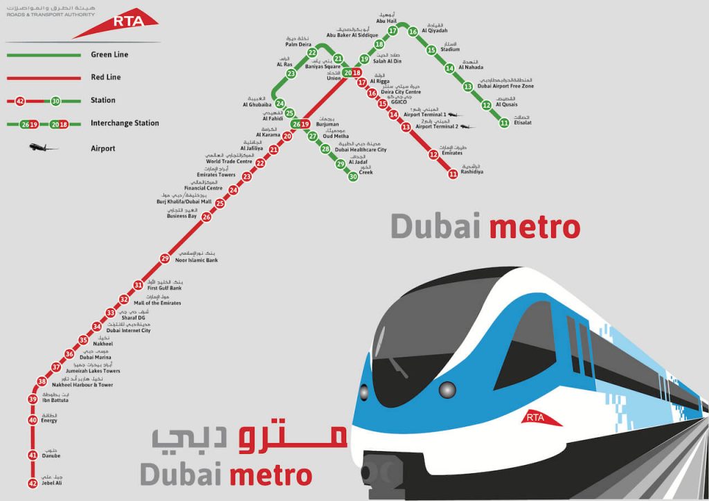 Map of Dubai's Metro Lines